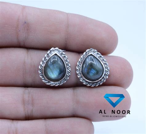 Handmade Silver Earrings Natural Labradorite Al Noor Gems Jewellers