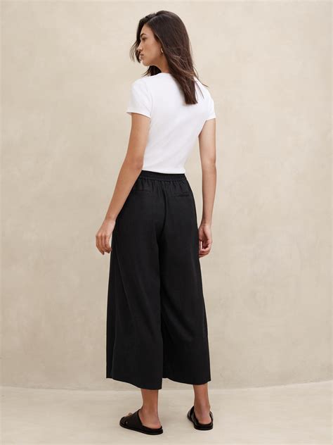 Linen Blend Pull On Wide Leg Cropped Pant Banana Republic Factory