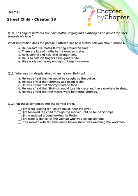 Street Child - Chapter Questions | Comprehension KS2 | Year 5 / 6