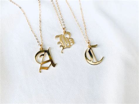 Old English Letter B Necklace Gold Filled Initial B Necklace Etsy