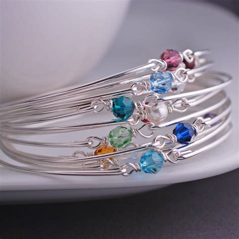 Birthstone Bangle Bracelet Silver Birthstone Bracelet Jewelry Silver Bangle Bracelets