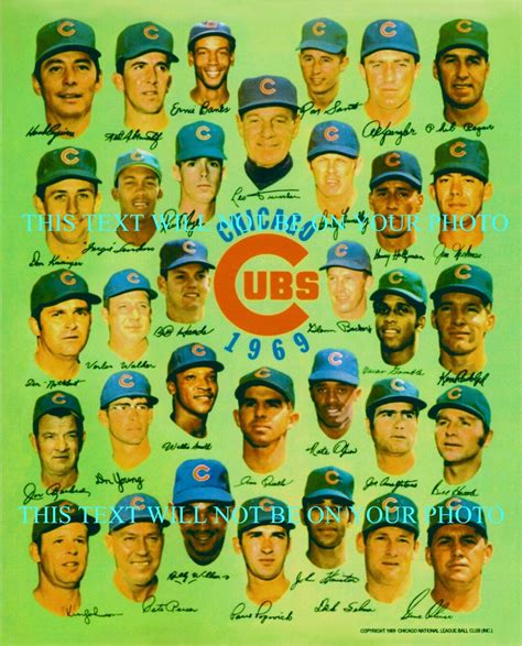 1969 Chicago Cubs Legendary Team Signed Facsimile Autographed 8x10 Classic Promo Photo Ernie ...