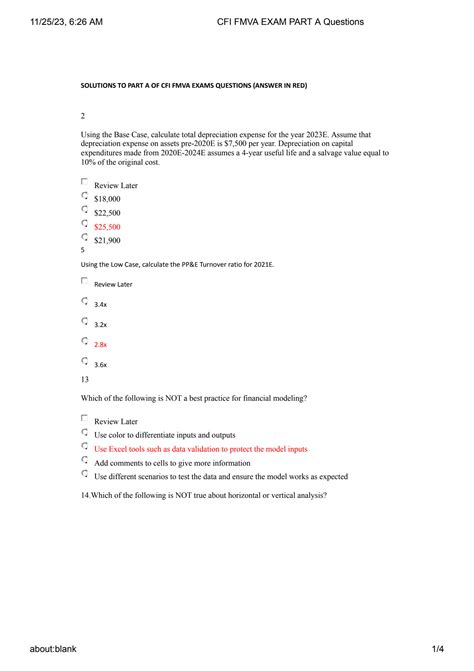 SOLUTION CFI FMVA EXAM PART A Questions CFI FMVA Certification