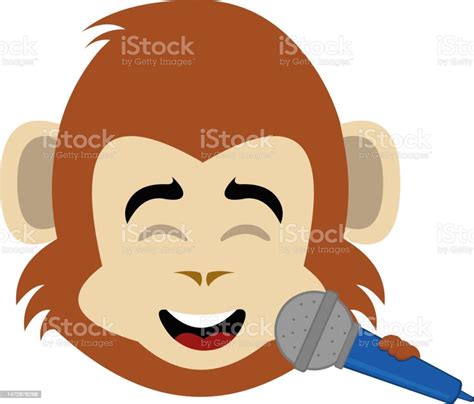 Vector Head Monkey Primate Singer Microphone Stock Illustration