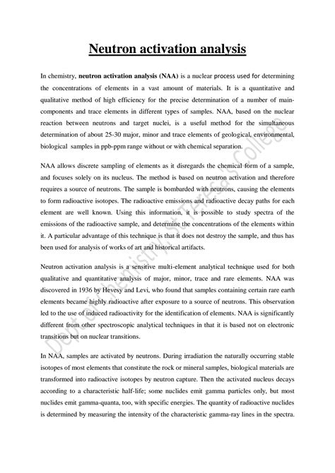 SOLUTION: Neutron activation analysis - Studypool
