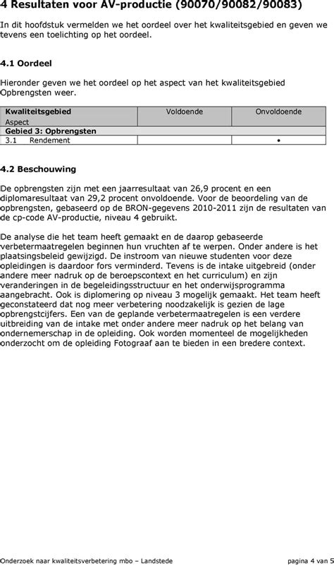 ONDERZOEK NAAR KWALITEITSVERBETERING MBO Landstede Te Zwolle