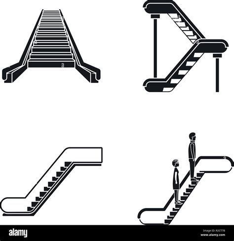 Escalator Elevator Icons Set Simple Illustration Of Tuk Rickshaw