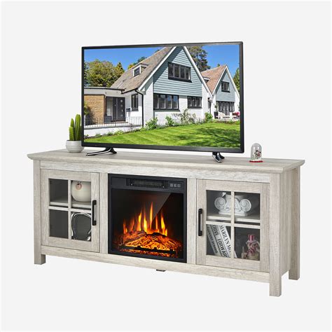 Costway 58" Fireplace TV Stand Storage TV Console W/ Fireplace Insert ...