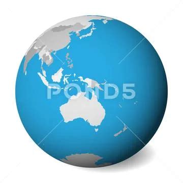 Blank Political Map Of Australia D Earth Globe With Blue Water And