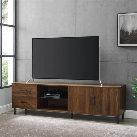 Welwick Designs In Dark Walnut Wood And Metal Tv Stand With