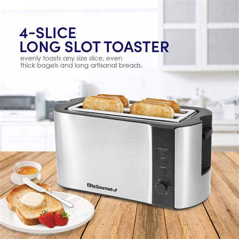 Elite Gourmet Ect 3100 Maxi Matic 4 Slice Long Toaster 6 Toasting Levels And Extra Wide Slots For