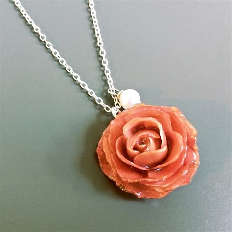 Real Pink Rose Necklace Botanical Jewelry Real Flower Etsy