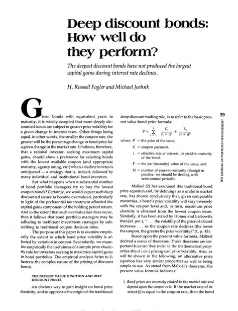 Deep Discount Bonds Portfolio Management Research