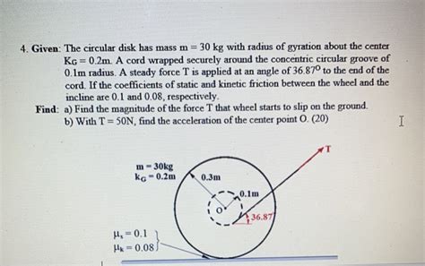 Solved 4 Given The Circular Disk Has Mass M 30 Kg With