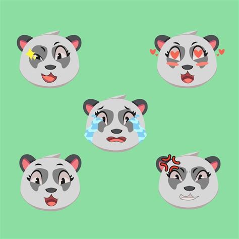 Premium Vector A Set Of Different Facial Expressions Of Pandas