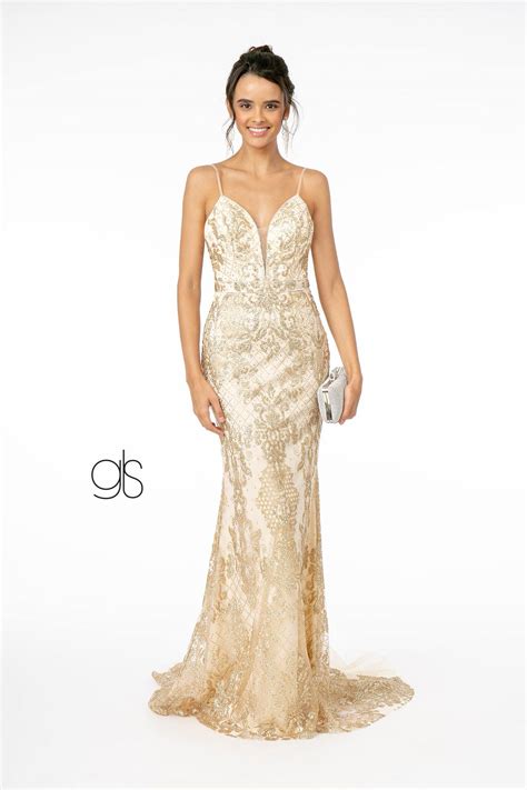 Light Gold Gliiter Mesh Illusion Mermaid Long Prom Dress - Formal