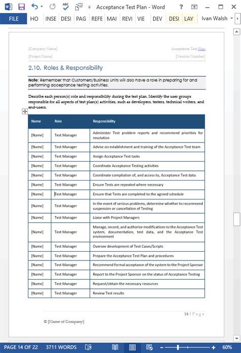 Acceptance Test Plan Template Ms Word Instant Download