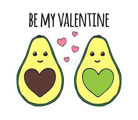 Vector Doodle Cartoon Avocado With Hearts Stock Illustration