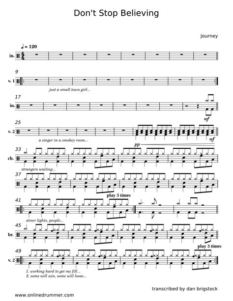 Dont Stop Believing Boyce Avenue Sheet Music For Drum Group Solo