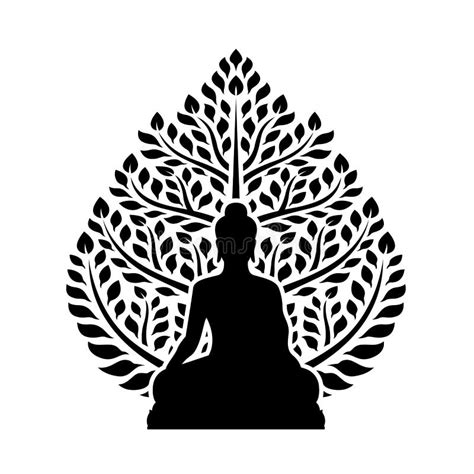 Black Buddha Meditation Under Bodhi Tree With Leaf And Root Abstract