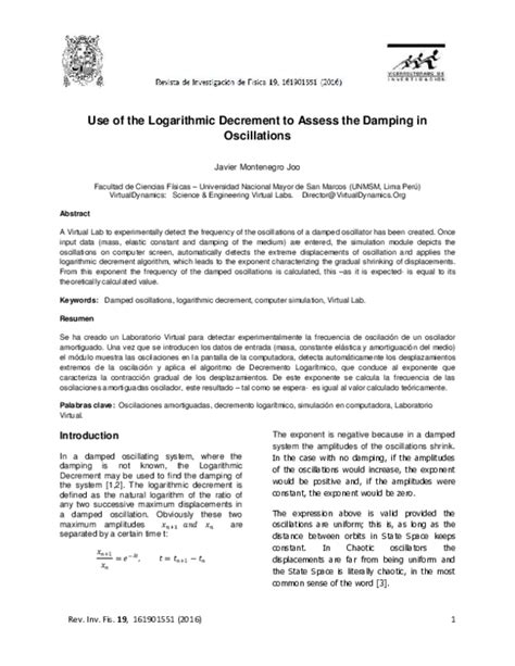 (PDF) Use of the Logarithmic Decrement to Assess the Damping in Oscillations | Javier Montenegro ...