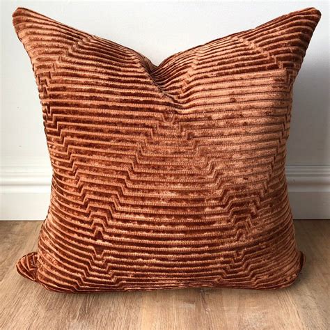 Designer Rust Velvet Geometric Design Lux Textured Pillow Etsy