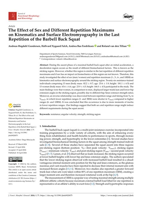 Pdf The Effect Of Sex And Different Repetition Maximums On Kinematics