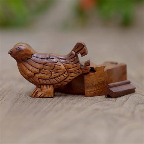 UNICEF Market Handmade Suar Wood Magpie Puzzle Box Magic Magpie