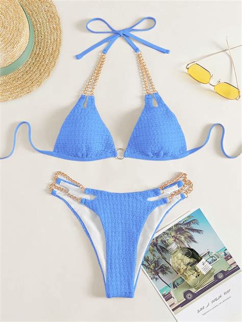 Shein Swim Vcay Costume Da Bagno Bikini A Triangolo Con Scollo All