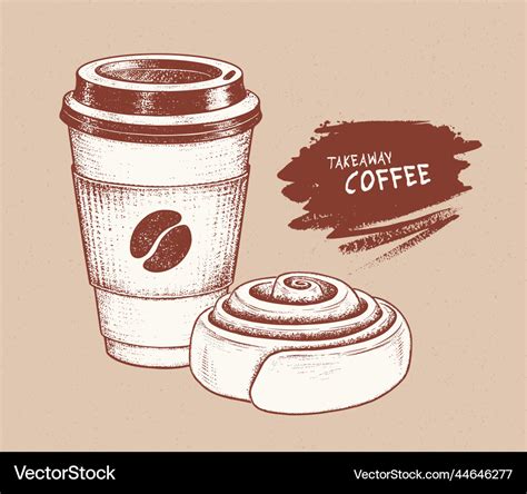 Coffee Paper Cup With Cinnamon Roll Royalty Free Vector