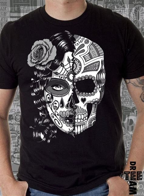 Women Fashion Skull With Rose Print On White Black Or Gray Lose Or