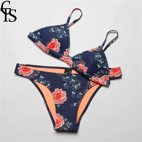 Cts Sexy Floral Print Push Up Women Real Neoprene Bikini Set