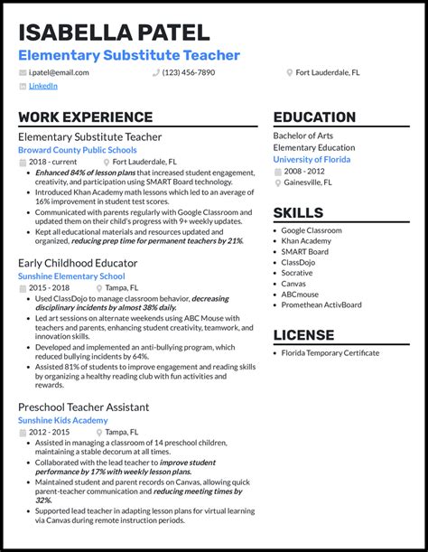 11 Substitute Teacher Resume Examples For 2025