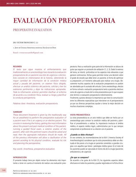 Pdf Evaluaci N Preoperatoria Revista M Dic Actual Y Pasada Del