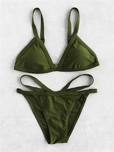 Strappy Triangle Bikini Set Army Green Bikinis Triangle Bikini Hot