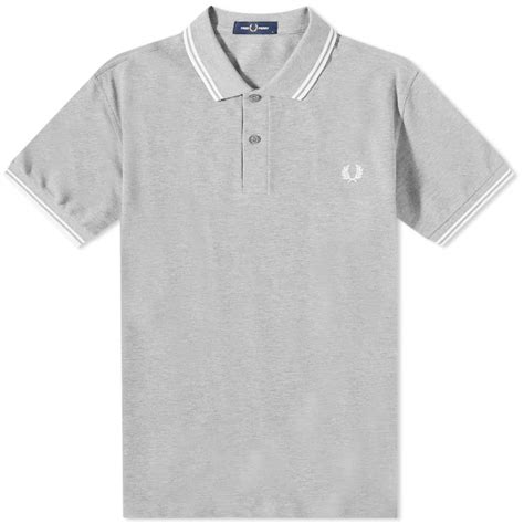 Fred Perry Slim Fit Twin Tipped Polo Steel Marl And White End