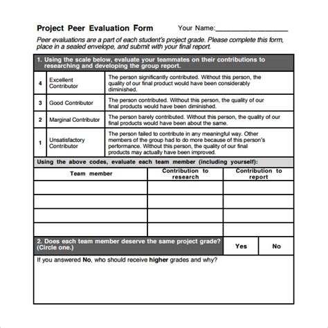 9 Peer Evaluation Form Sample Free Examples And Format Sample Templates