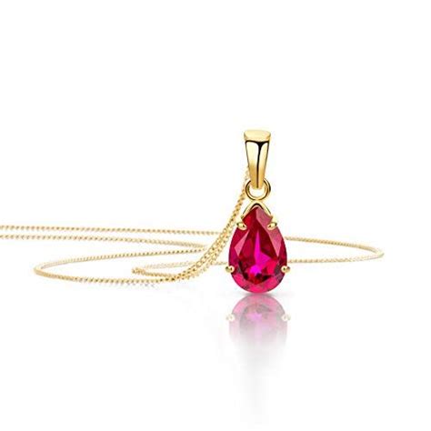 Orovi Bijoux Femmes Collier avec Pendentif Poire Pierre Précieuse Rubis