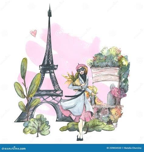 Panorama Of The City Of Paris With The Eiffel Tower A Flower Shop A