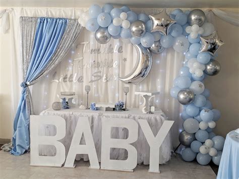 Baby boy baby shower blue white baby shower baby shower decor silver ...