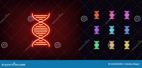 Outline Neon DNA Icon Glowing Neon DNA Helix Sign Gene Pictogram