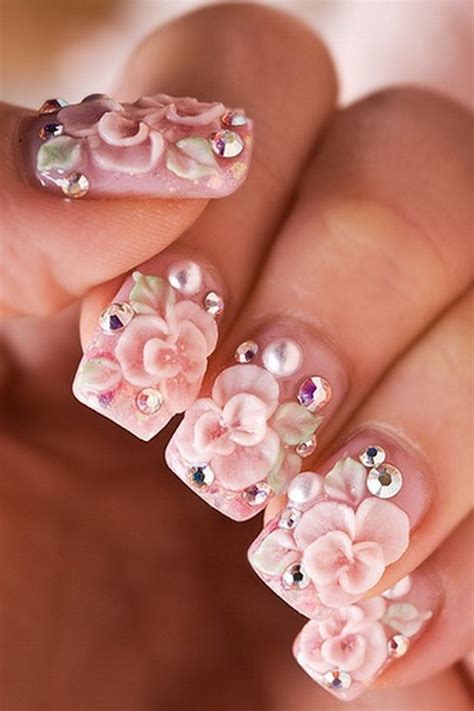 3d Acrylic Flowers Nail Art For 2015 Floral Nails Bridal Nails