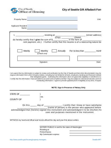 Fillable Online City Of Seattle Gift Affadavit Form For Affo Fax Email