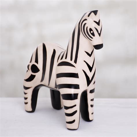 Hand Painted Ceramic Zebra Sculpture From Peru Chulucanas Zebra Novica