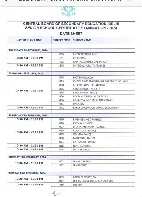 Cbse Class 12 Date Sheet 2024 Released Download Subject Wise Exam Dates Pdf Collegedekho