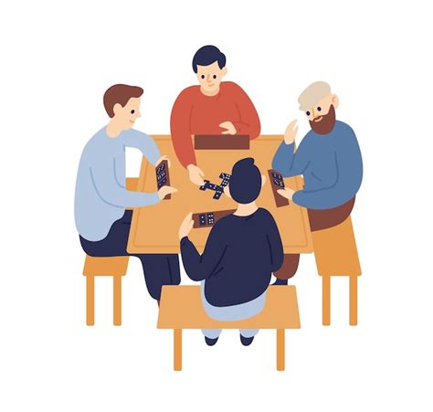 Premium Vector Group Of People Sitting At Table And Playing Domino