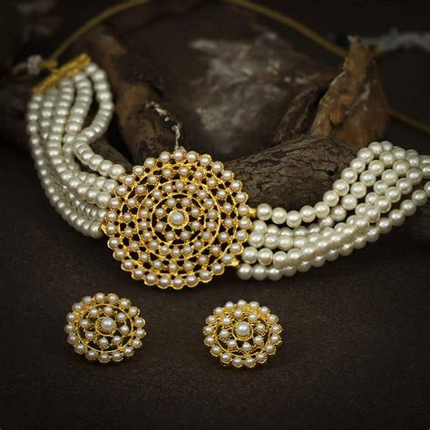 Gold Plated Latest Choker Design Traditional Stylish Fancy Pearl