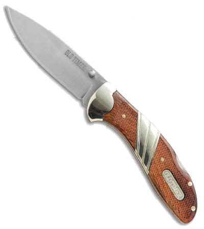 timer medium lockback folding knife wood handle  satin blade