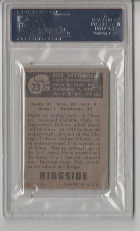 Topps Ringside Boxing Bob Satterfield Psa Ex Mt Sharp