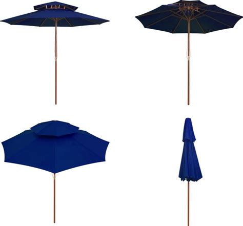 VidaXL Parasol Dubbeldekker Met Houten Paal 270 Cm Blauw